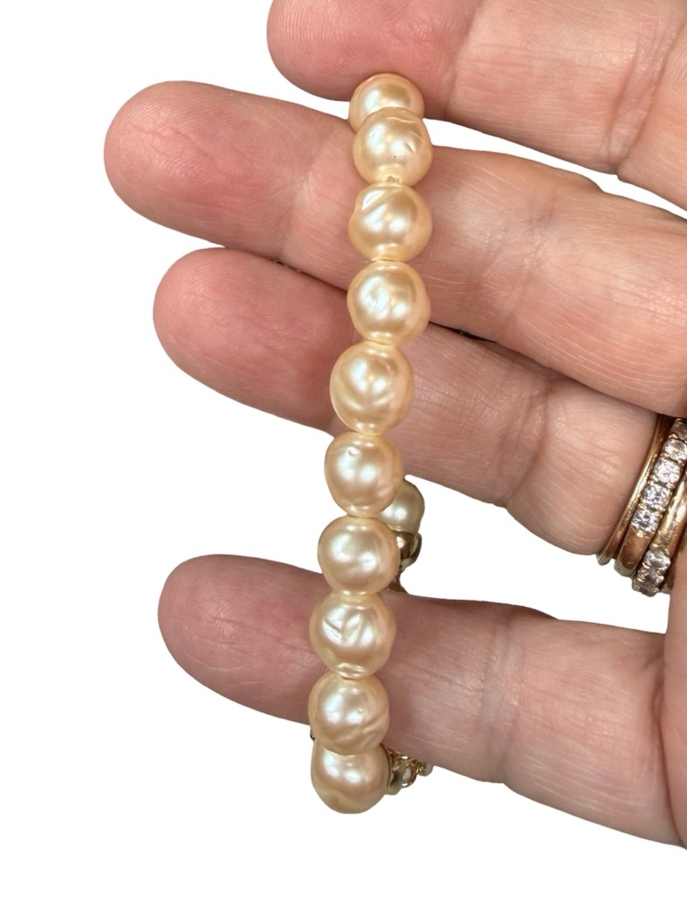 Freshwater Pearl Bracelet & Avon Gold Chain, Decorative Clasp, Petite 6.75”-6.9” - Picture 5 of 7